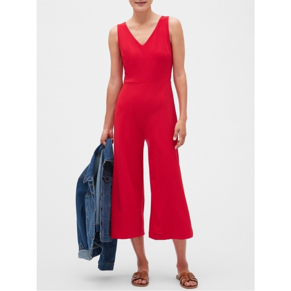 Banana Republic Vibrant Red V-Neck Jumpsuit